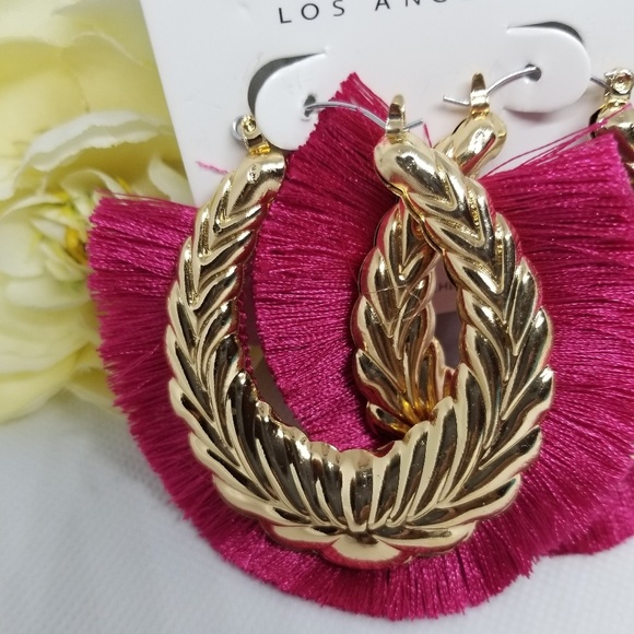 SOLD [FashionNova] Hot Pink Tassel Earrings - Picture 3 of 4